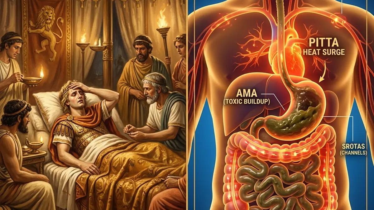Alexander the Great's Mysterious Death: An Ayurvedic Forensic Reconstruction of Acute Pitta-Ama Toxicity, Agni Collapse, and Vata-Driven Paralysis