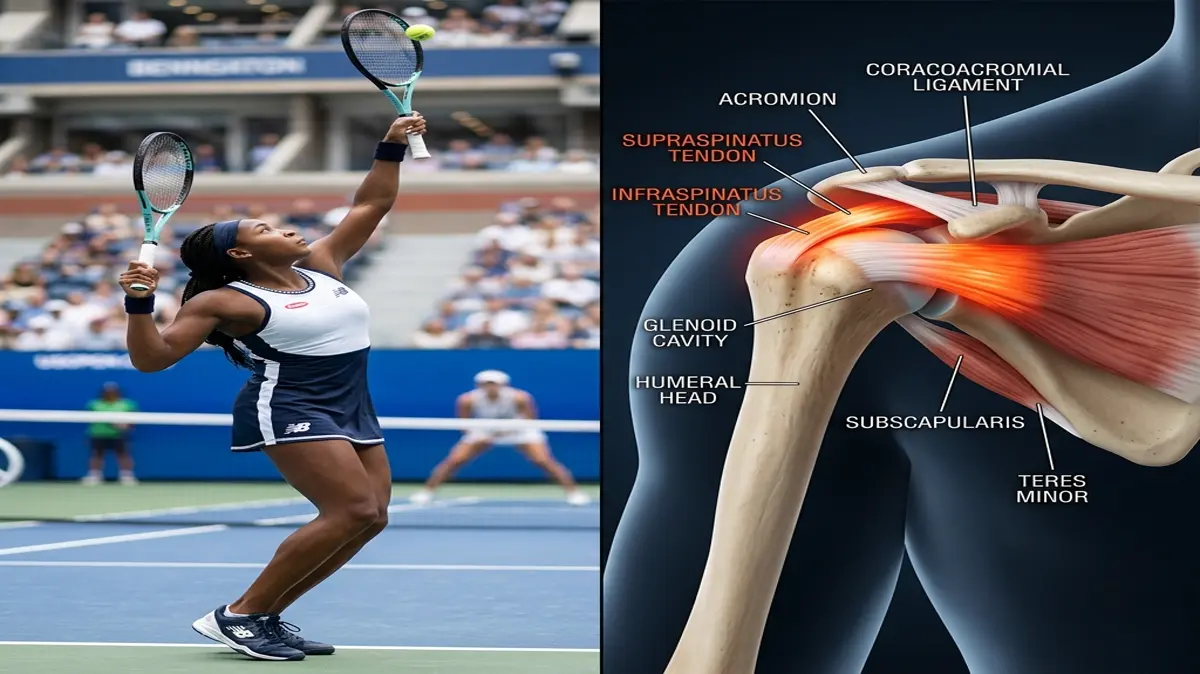 Coco Gauff's Rotator Cuff Tendinopathy: Biomechanics of the High-Velocity Serve, Scapular Dyskinesis, and Rotator Cuff Reconditioning
