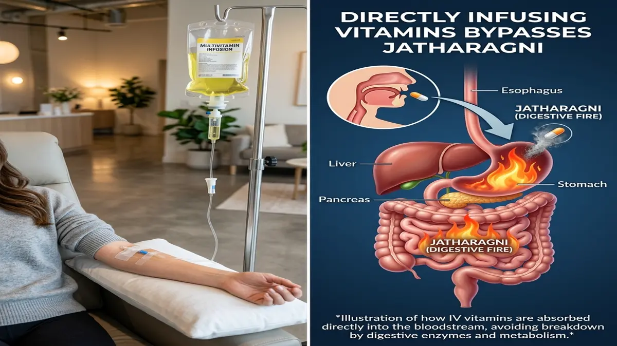 The IV Vitamin Drip Hype: An Ayurvedic Perspective on Bypassing Digestive Agni and the Risk of Systemic Ama Accumulation