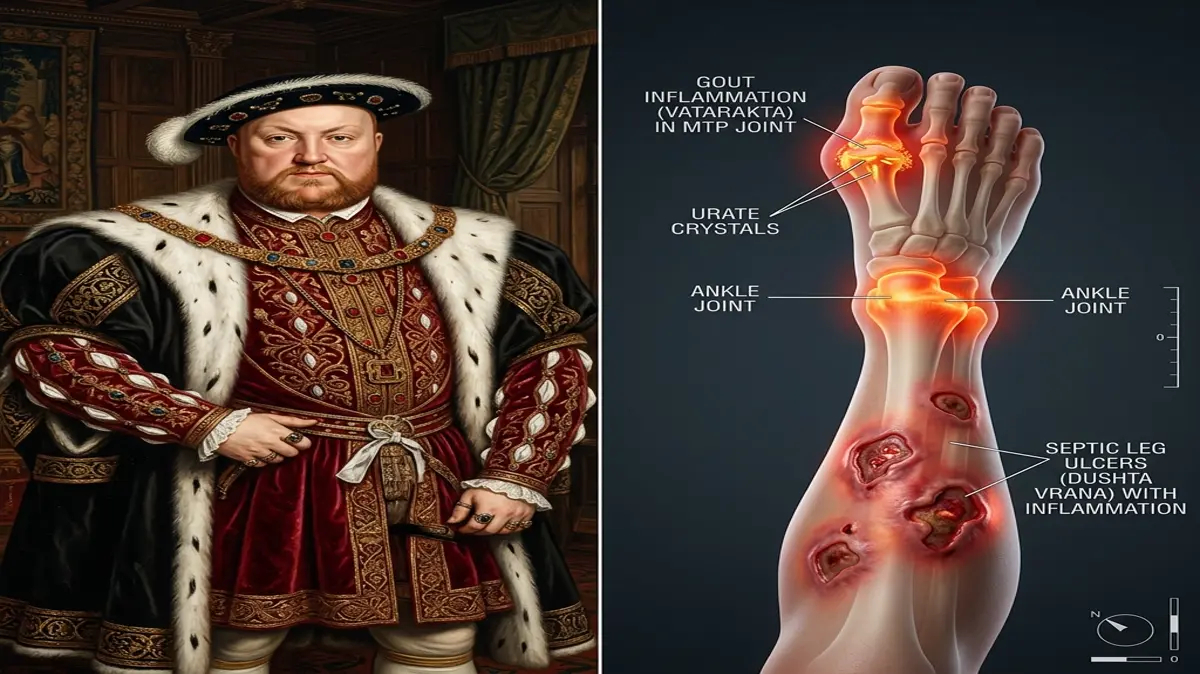 King Henry VIII's Metabolic Collapse and Chronic Gout: An Ayurvedic Forensic Reconstruction of Vatarakta, Meda Dhatu Excess, and Chronic Leg Ulcers