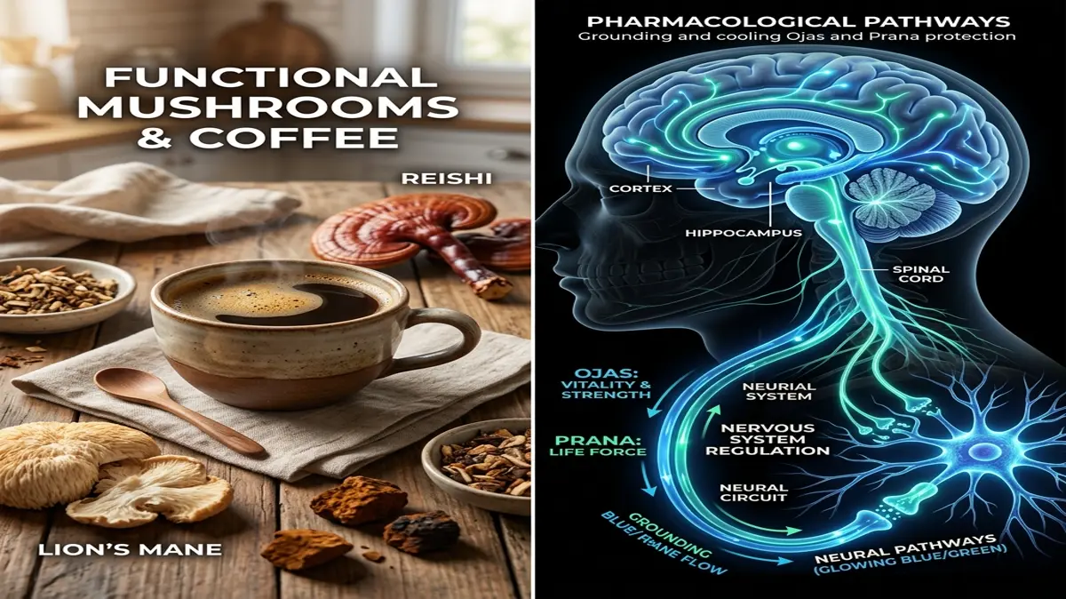 The Mushroom Coffee Trend: An Ayurvedic Evaluation of Adaptogenic Fungi, Dravyaguna Pharmacology, and Ojas Preservation